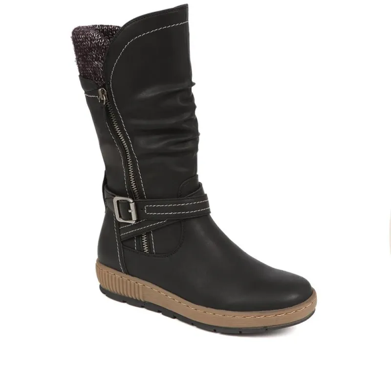 Knitted Cuff Calf Boots - WBINS38082 / 324 586 sold by Shoe-Shop