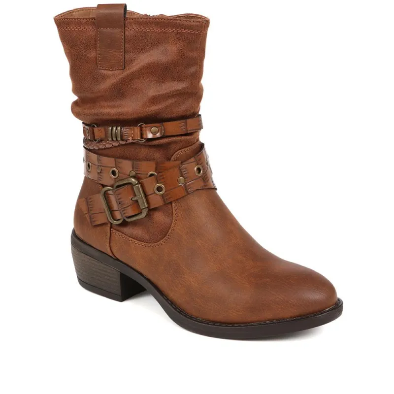 Buckle Detailed Calf Boots - WOIL38007 / 324 125 sold by Shoe-Shop