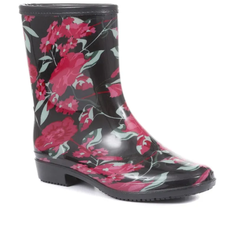 Floral Print Wellie Ankle Boot - FEI30008 / 316 230 sold by Shoe-Shop