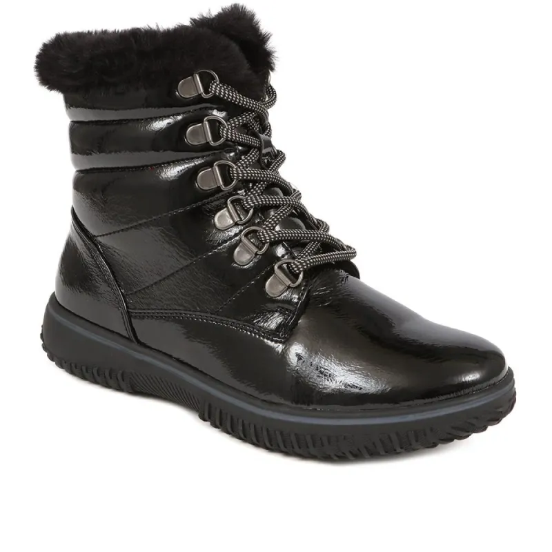 Patent Fleece Trim Lace Up Boots - WBINS38123 / 324 522 made by Shoe-Shop