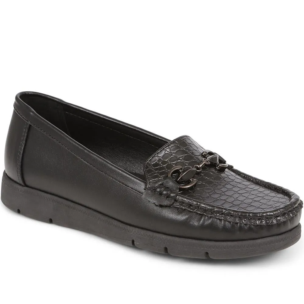 Croc Print Accented Penny Loafers - SANYI38013 / 324 318 sold by Shoe-Shop