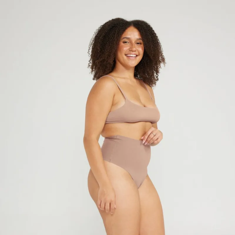 High-Rise Thong - Seamless Cotton - Latte sold by Peach Underwear