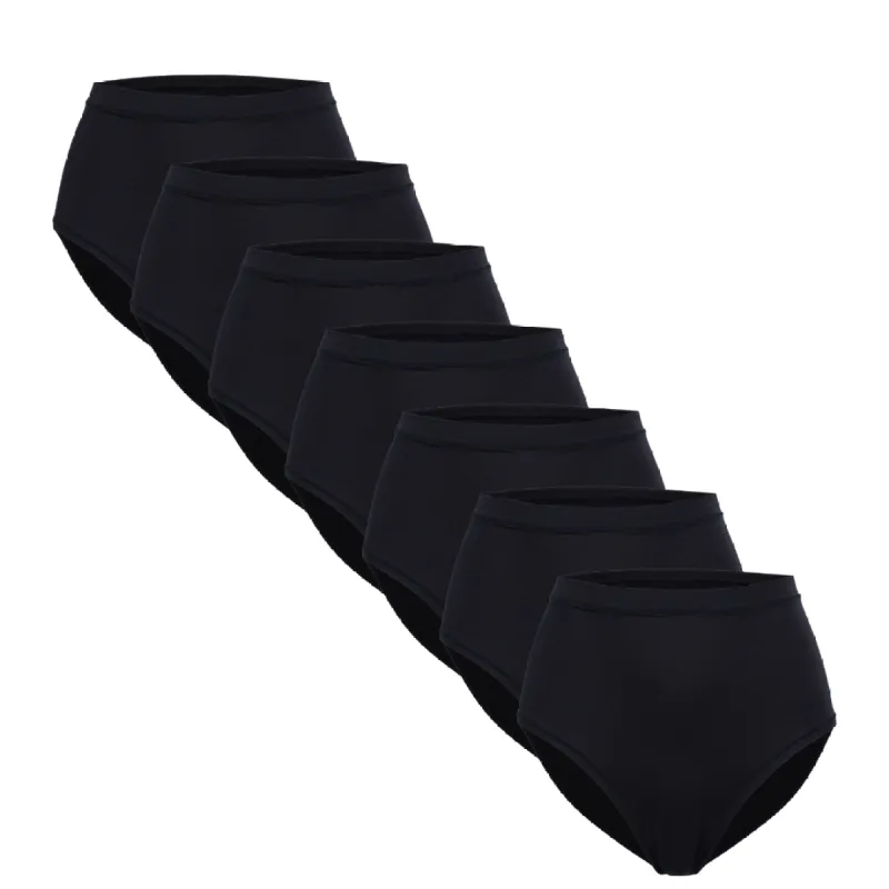 7-Pack High-Rise Bikini Brief - Bamboo Butter - Black sold by Peach Underwear