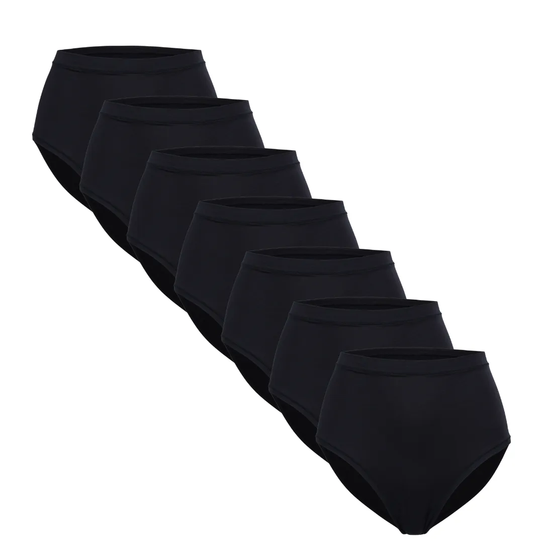 7-Pack High-Rise Bikini Brief - Bamboo Butter - Black sold by Peach Underwear