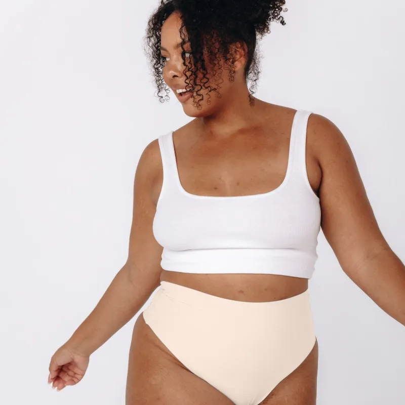 High-Rise Thong - Seamless Cotton - Vanilla sold by Peach Underwear