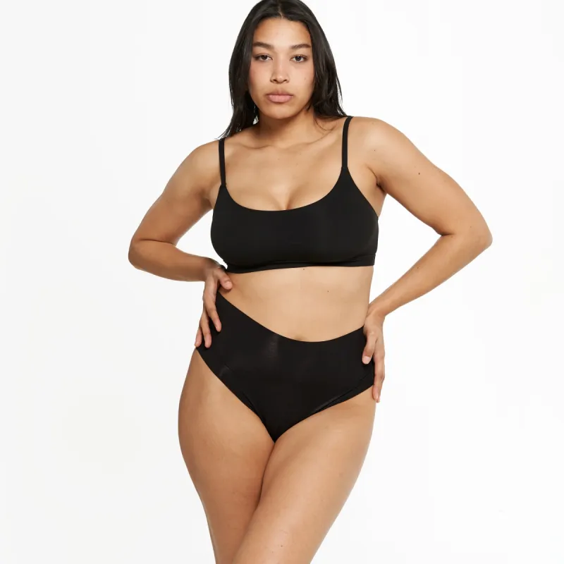 High-Rise Thong - Seamless Eco - Black sold by Peach Underwear
