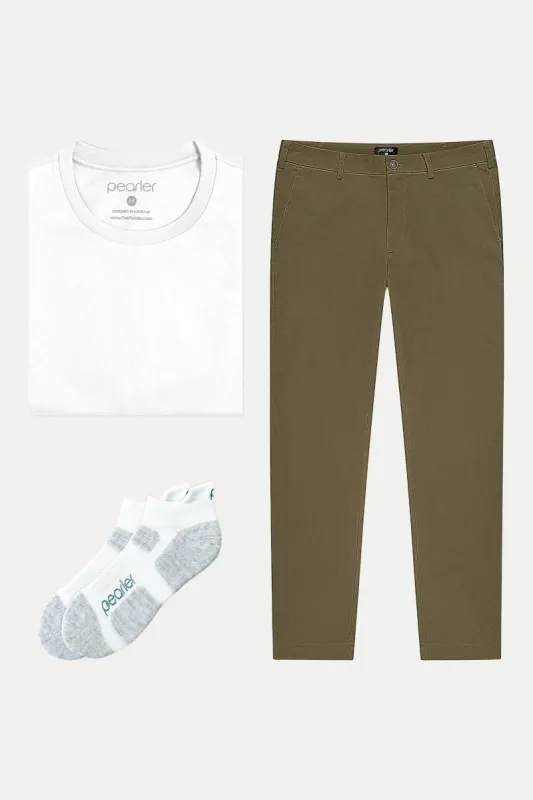 White Crew + Olive Chinos sold by Pearler