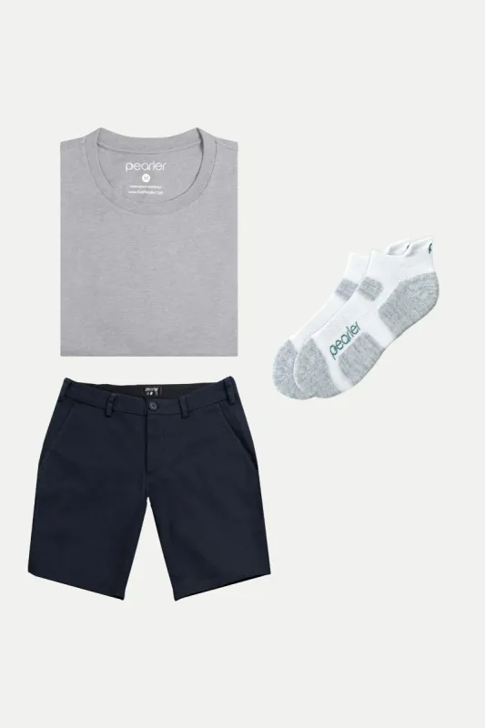 Grey Mist Crew + Navy Chino Shorts sold by Pearler