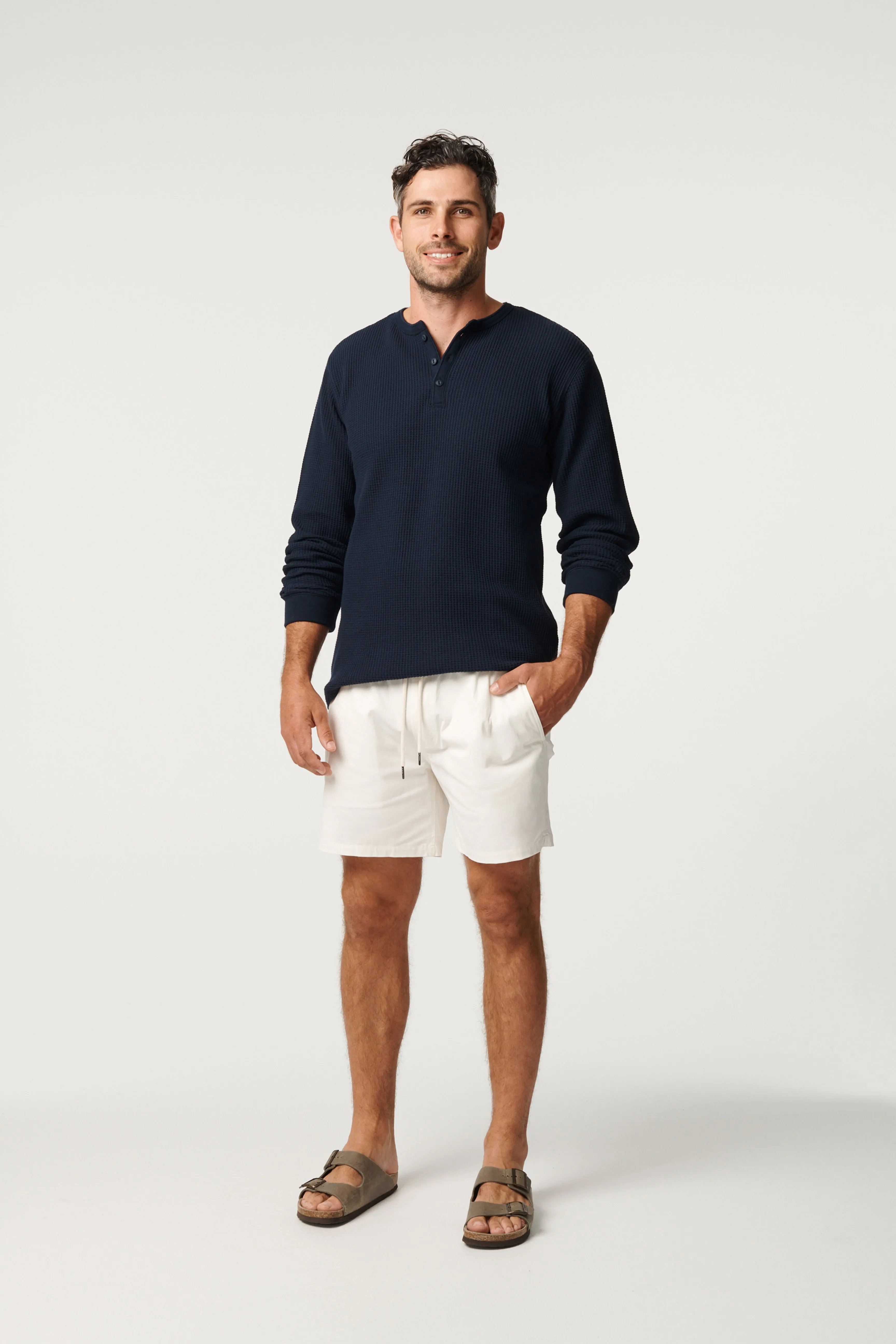 Waffle Henley - Navy sold by Pearler