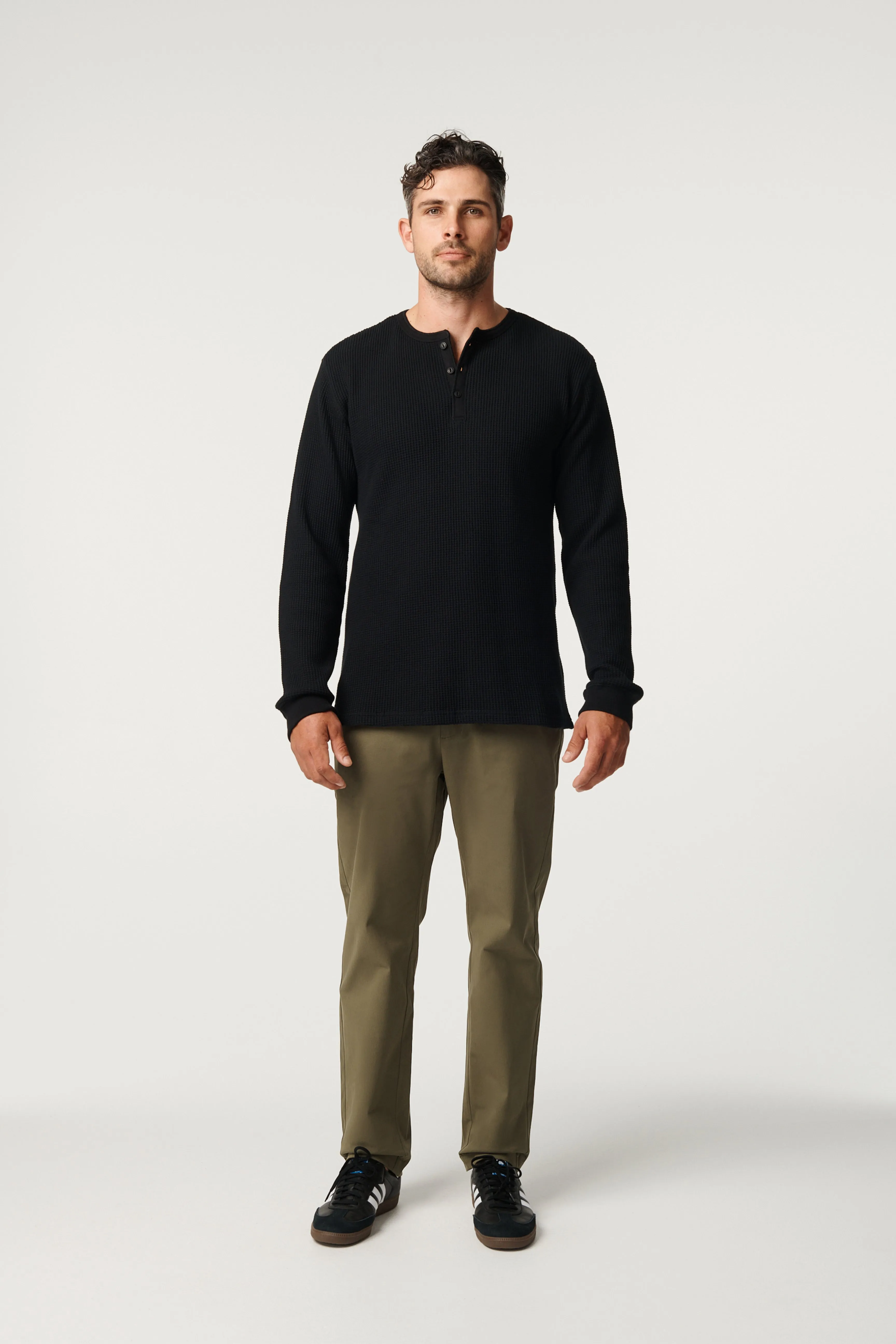 Waffle Henley - Jet Black sold by Pearler