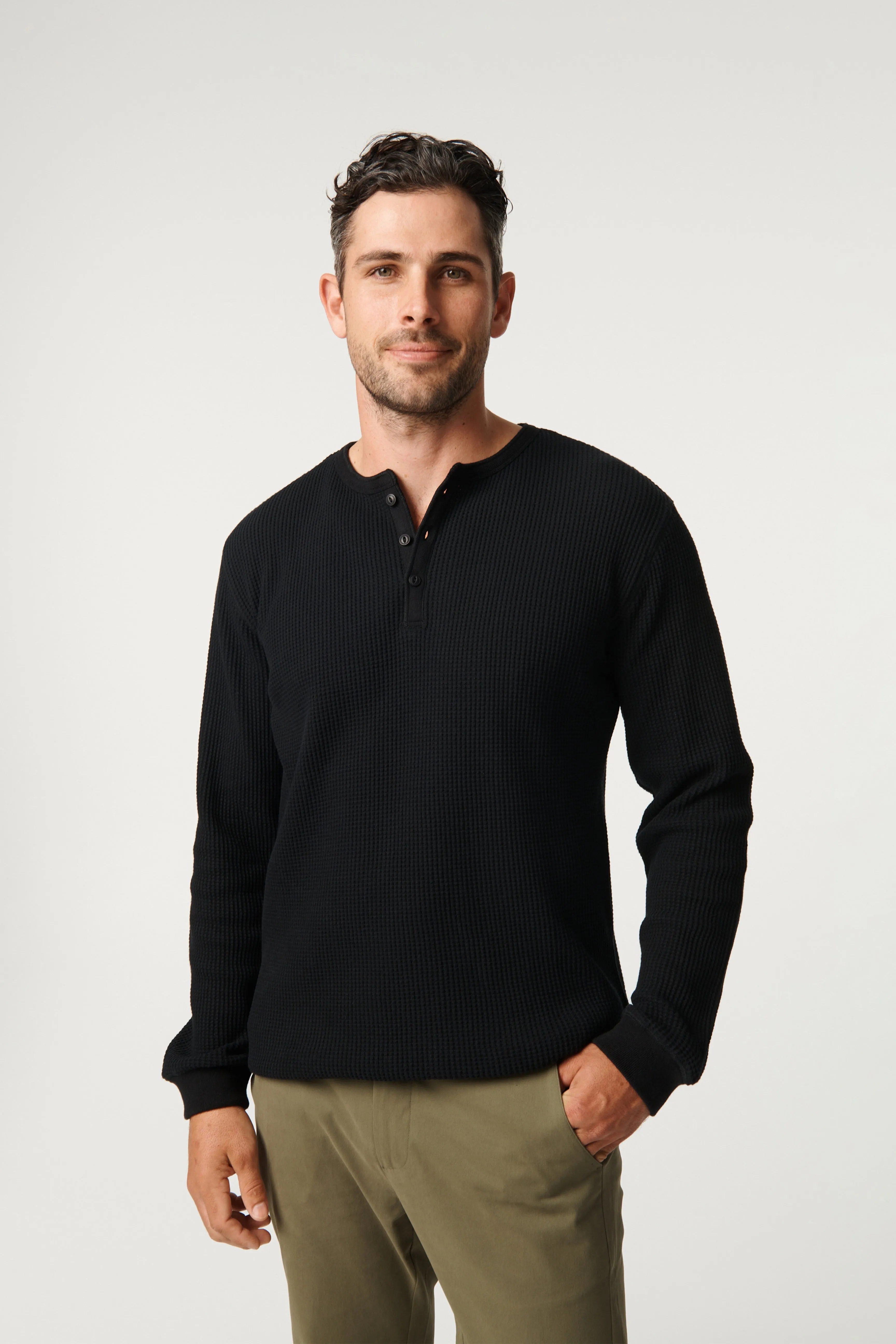 Waffle Henley - Jet Black sold by Pearler product image thumbnail 3