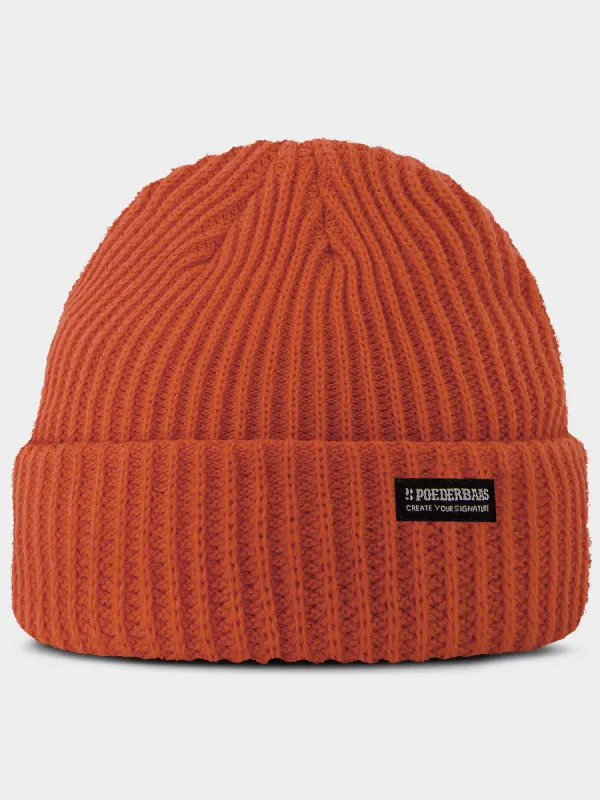 Royal Rib Beanie | Mandarin red sold by Poederbaas