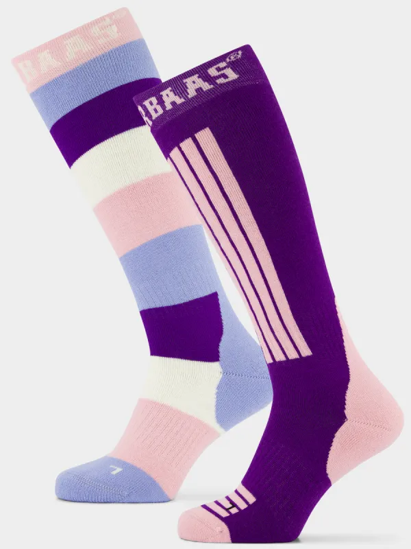 Striped Ski Socks 2-pack | Purple Pink sold by Poederbaas