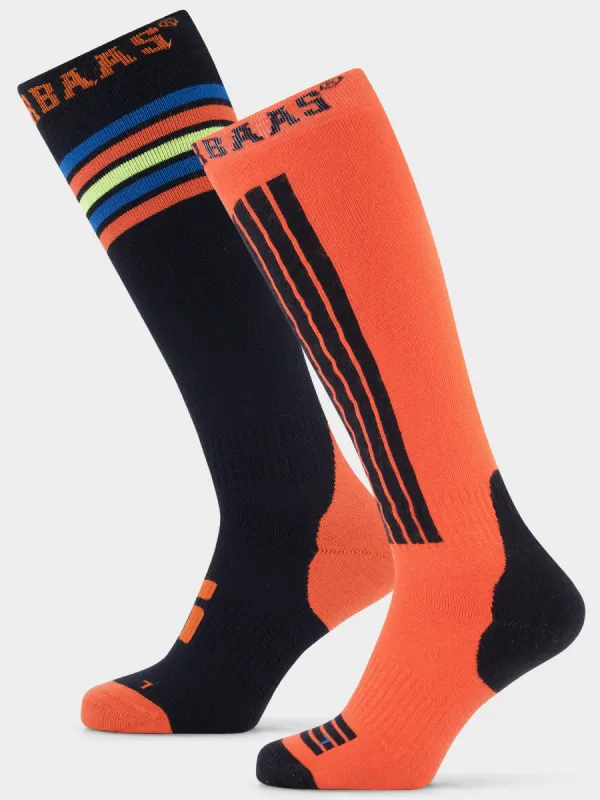 Striped Ski Socks 2-pack | Orange Multi sold by Poederbaas