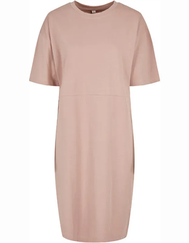 Build Your Brand – Oversized Slit T-Shirt Jurk dames – Dusk Rose – 100% biologisch katoen sold by Pure Kleding