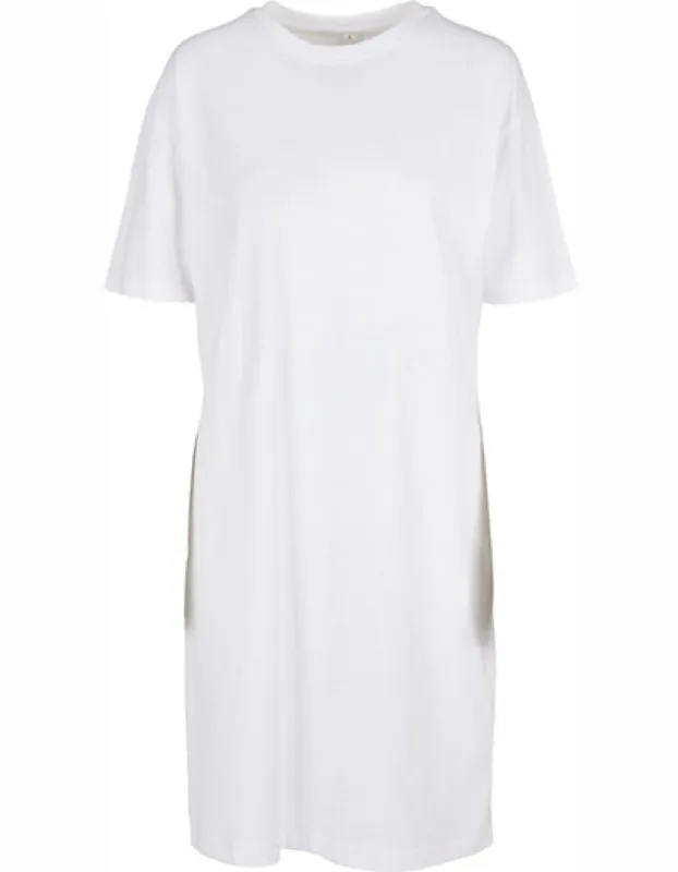 Build Your Brand – Oversized Slit T-Shirt Jurk dames – White – 100% biologisch katoen sold by Pure Kleding