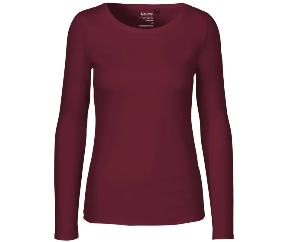 Neutral -  Lange Mouwen T-shirt Dames - Bordeauxrood - 100% Duurzaam made by Pure Kleding
