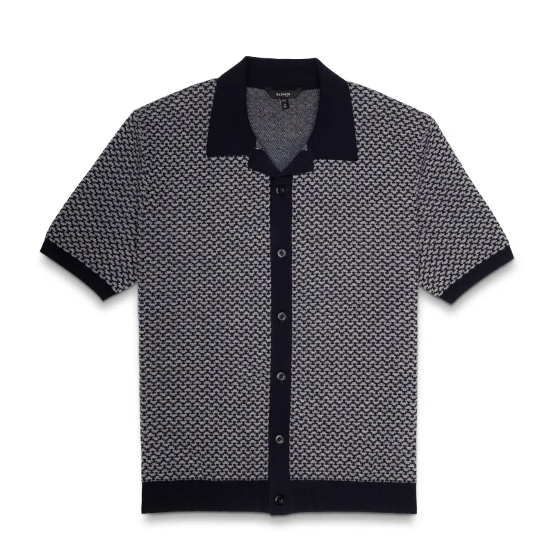 RADMerino Cashmere Blend Short Sleeve Jacquard Sweater Knit Polo - Dark Navy/Heather Grey sold by RADMOR
