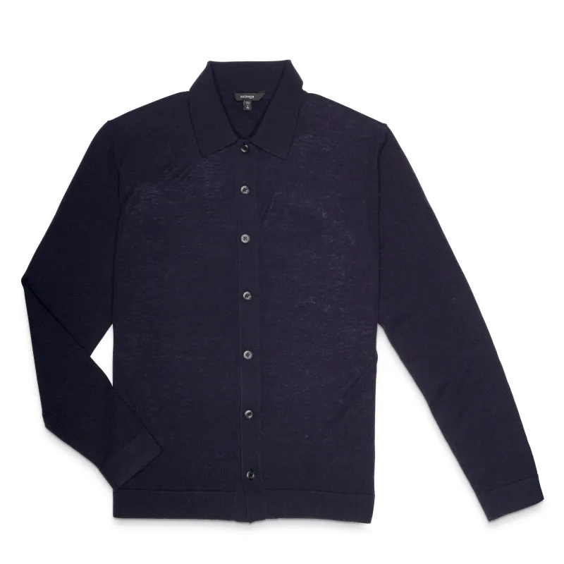 RADMerino Cashmere Blend Cardigan Sweater Knit Polo - Dark Navy made by RADMOR