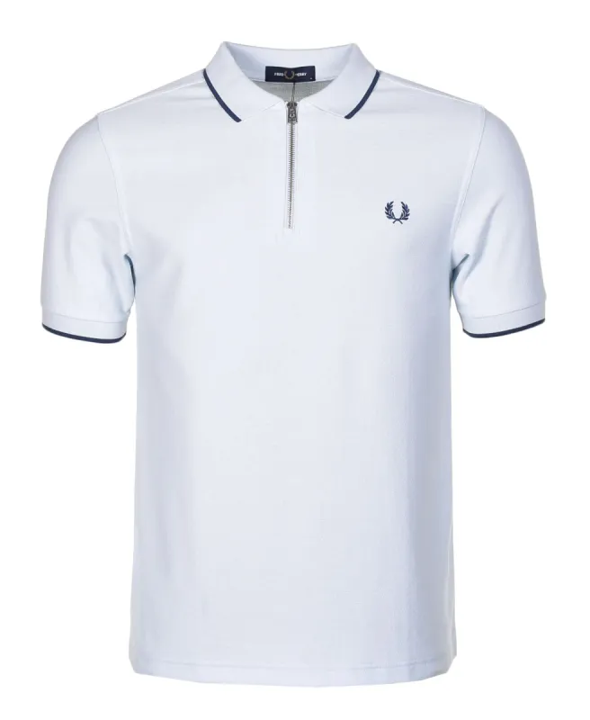 Crepe Pique Zip Neck Polo Shirt Light Ice sold by RAGAZZI