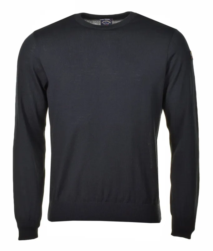 Merino Wool Crew Neck Jumper Black made by Paul & Shark