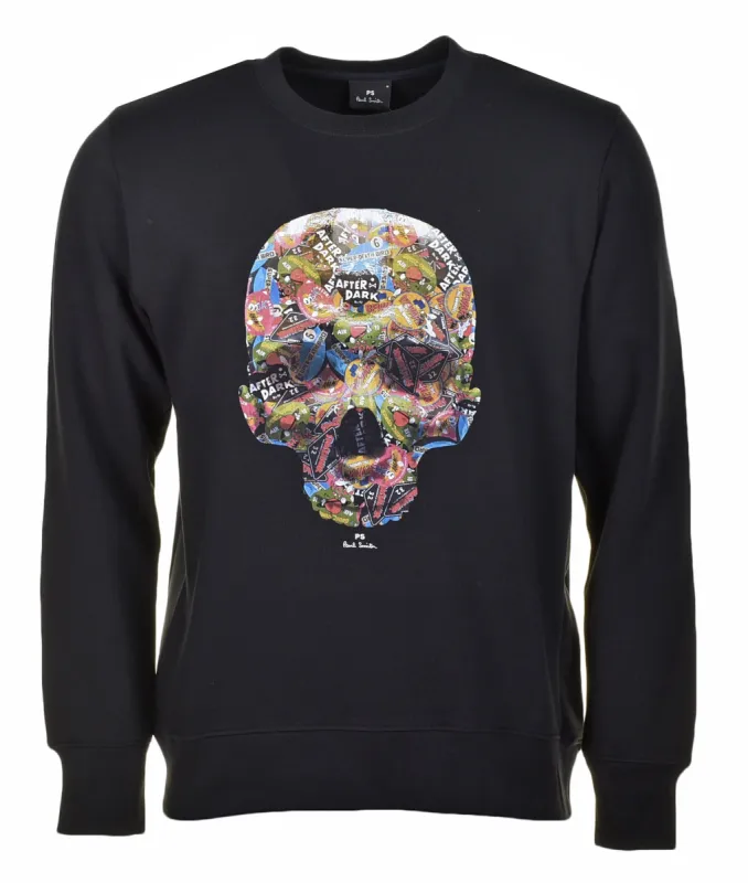 Sticker Skull Crew Sweatshirt Black made by Paul Smith