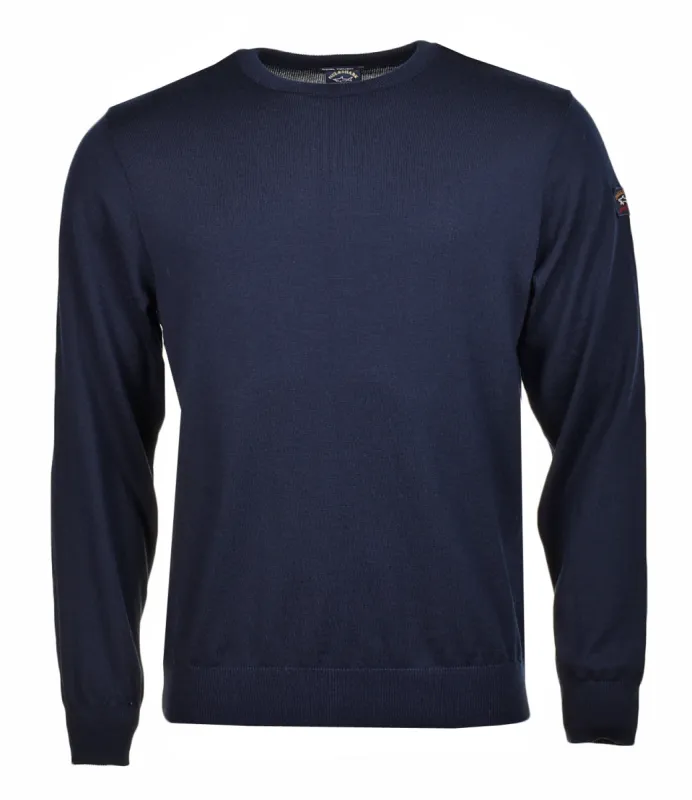 Merino Wool Crew Neck Jumper Navy made by Paul & Shark