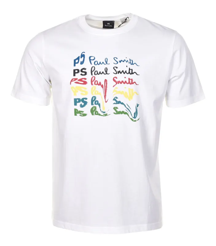 Regular Fit PS Waved Repeat Logo T Shirt White sold by RAGAZZI