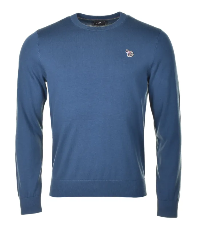 Knitted Zebra Crew Jumper Indigo sold by RAGAZZI