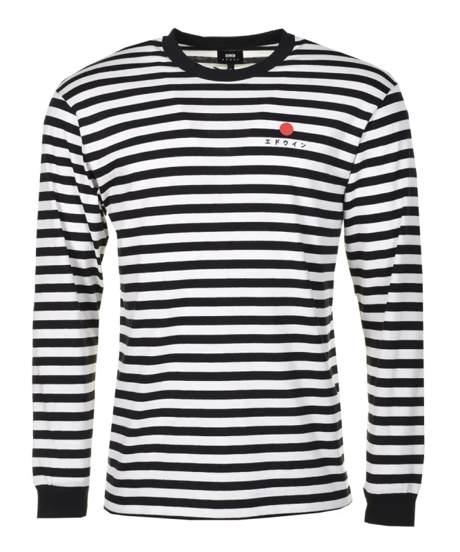 Basic Stripe Long Sleeve T Shirt Black made by RAGAZZI