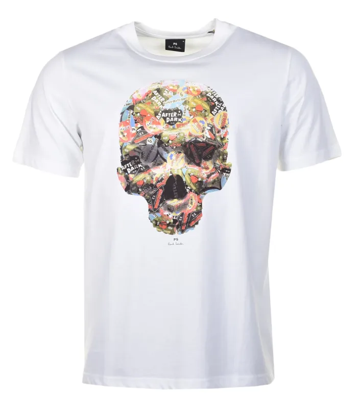 Regular Fit Skull Sticker T Shirt White sold by RAGAZZI