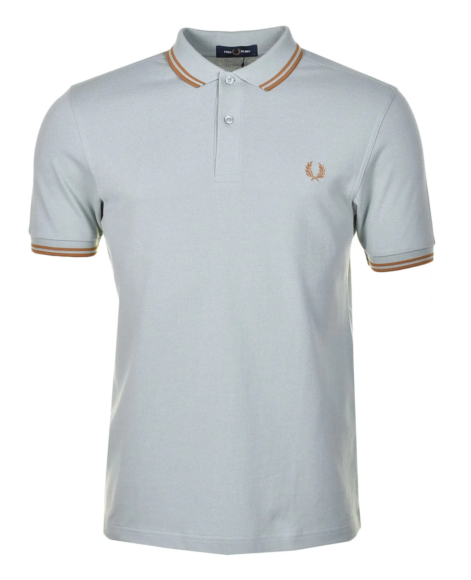 Short Sleeve Twin Tipped Polo Shirt Silver blue/ Dark Caramel sold by RAGAZZI