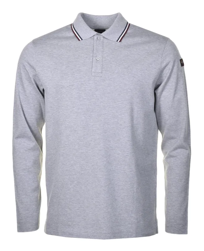 Long Sleeve Stripe Collar Polo Shirt Grey sold by RAGAZZI