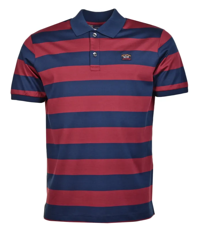 Short Sleeve Stripe Polo Shirt Navy Burgundy sold by RAGAZZI