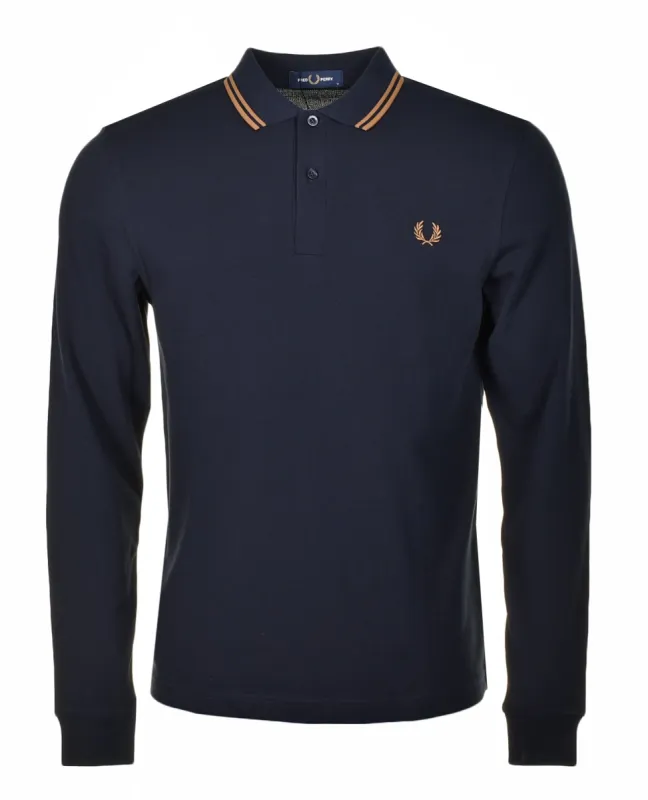 Long Sleeve Twin Tipped Polo Shirt Navy Dark Caramel sold by RAGAZZI
