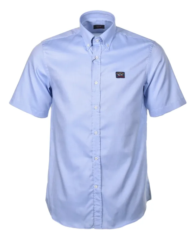 Short Sleeve Badge Oxford Shirt Sky sold by RAGAZZI