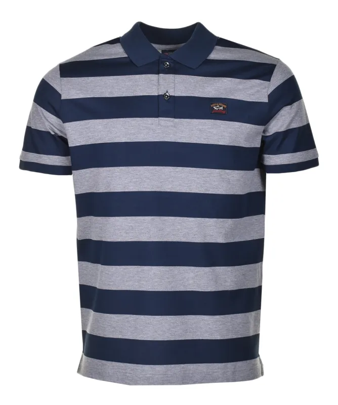 Short Sleeve Stripe Polo Shirt Navy Grey sold by RAGAZZI