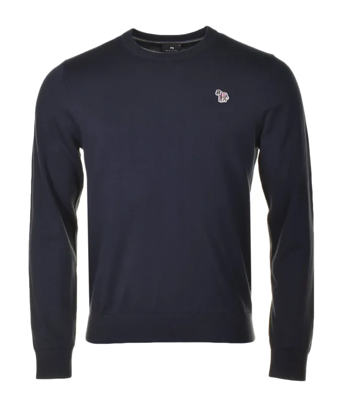 Knitted Zebra Crew Neck Sweater Very Dark Navy sold by RAGAZZI