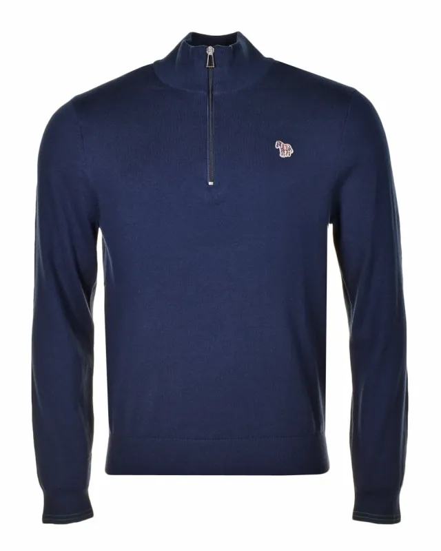 Knitted Zebra Quarter Zip Dark Navy made by Paul Smith
