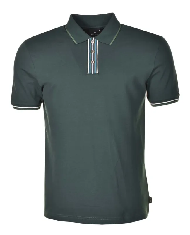 Regular Fit SS Stripe Placket Polo Shirt Bottle Green sold by RAGAZZI