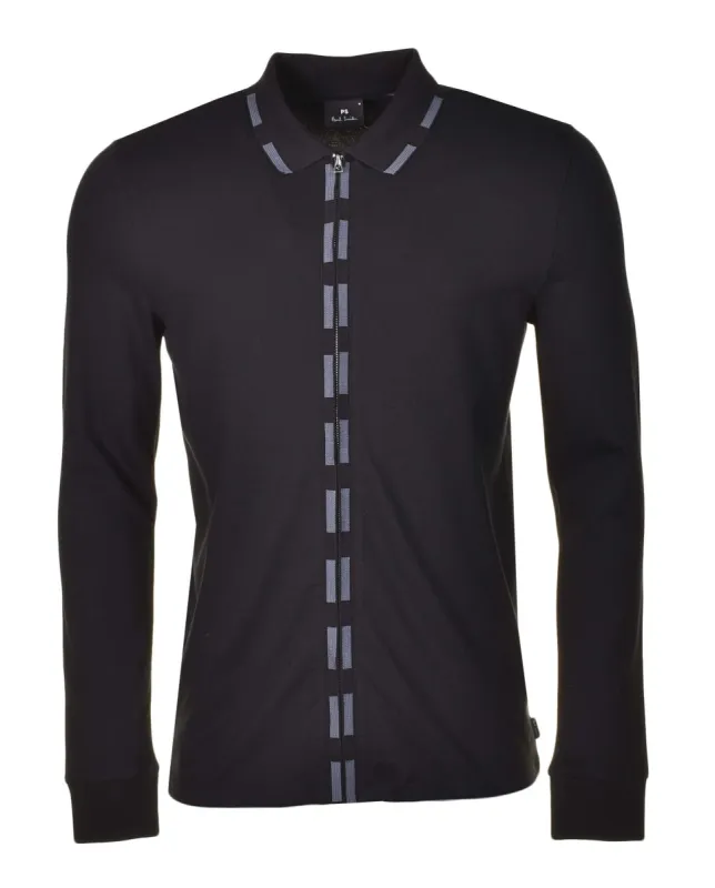 Regular Fit Long Sleeve Zip Polo Shirt Black sold by RAGAZZI