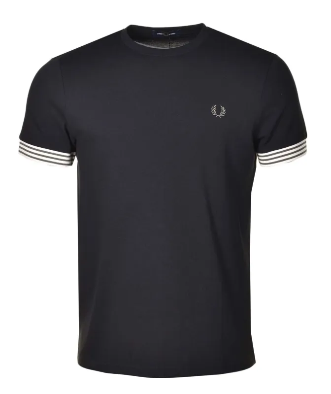 Striped Cuff Pique T Shirt Black sold by RAGAZZI