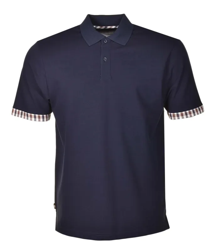 Active Club Check Sleeve Detail Polo Shirt Navy made by RAGAZZI