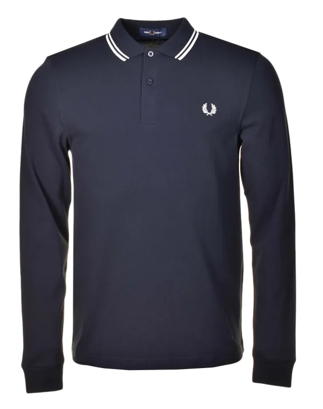 Long Sleeve Twin Tipped Polo Shirt Navy White sold by RAGAZZI