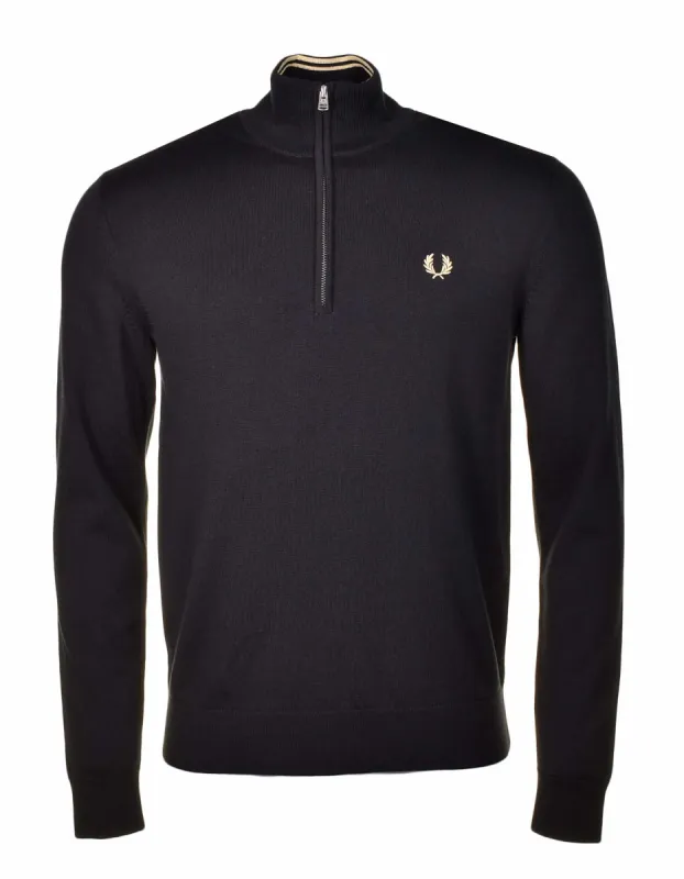 Half Zip Knitted Jumper Black made by Fred Perry