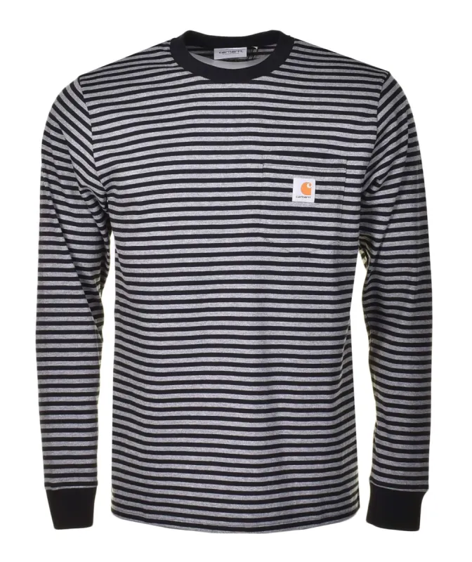 Verner Pocket Stripe Long Sleeve T Shirt Black Dark Grey Heather sold by RAGAZZI