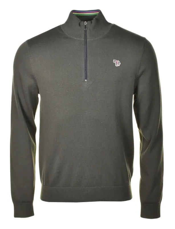 Knitted Zebra Quarter Zip Very Dark Green made by Paul Smith