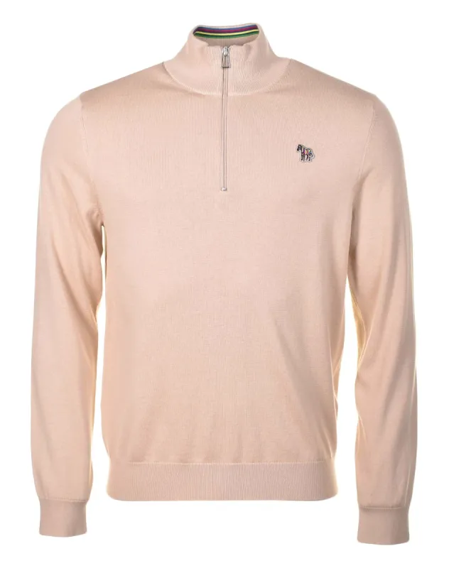 Knitted Zebra Quarter Zip 61 Medium Beige made by Paul Smith