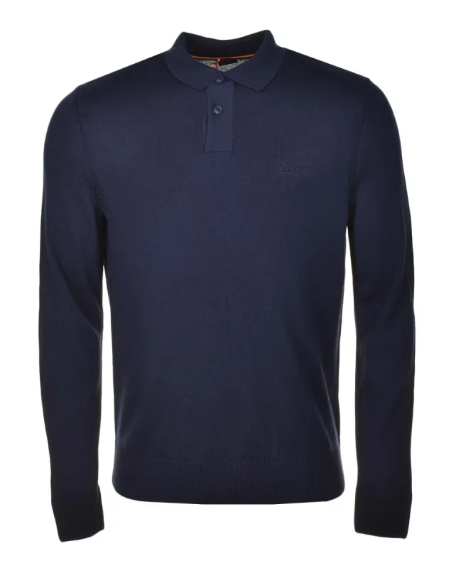 Avac Knitted Long Sleeve Polo Shirt Dark Blue sold by RAGAZZI