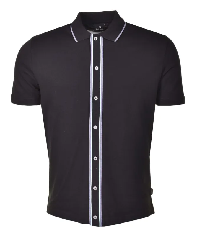 Regular Fit Short Sleeve Full Button Polo Shirt Black sold by RAGAZZI